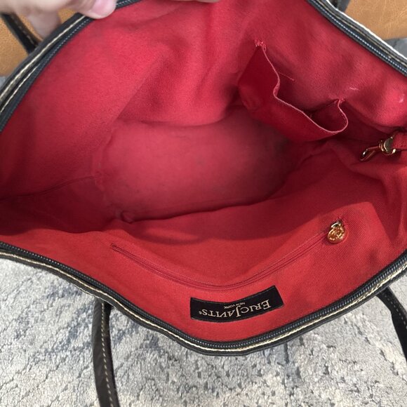 Eric Javits Stripe Black & Beige Straw Leather Tote Handbag - Picture 11 of 12